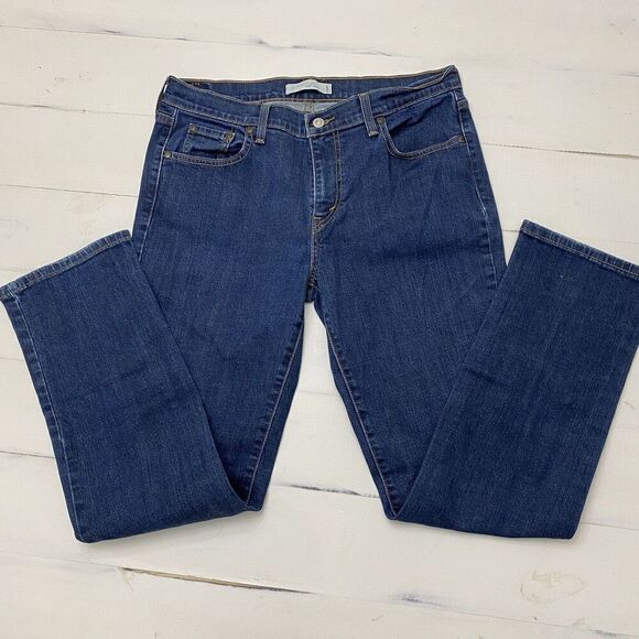 Levi 505 Straight Leg Women's  Mid Rise Stretch Denim Blue Jeans No Size Tag - Picture 3 of 15